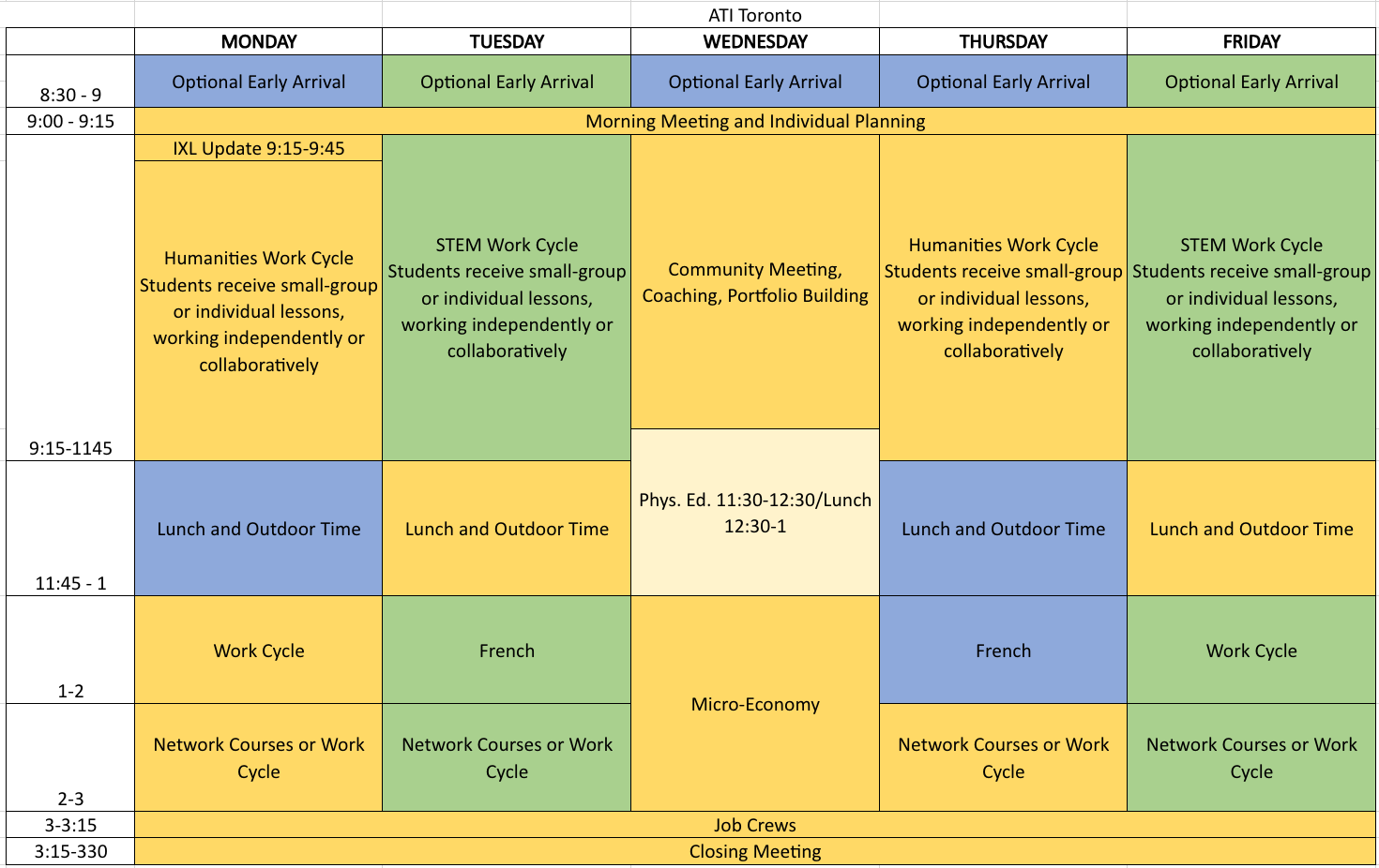 Sample Guidepost Academy Toronto Middle School Schedule